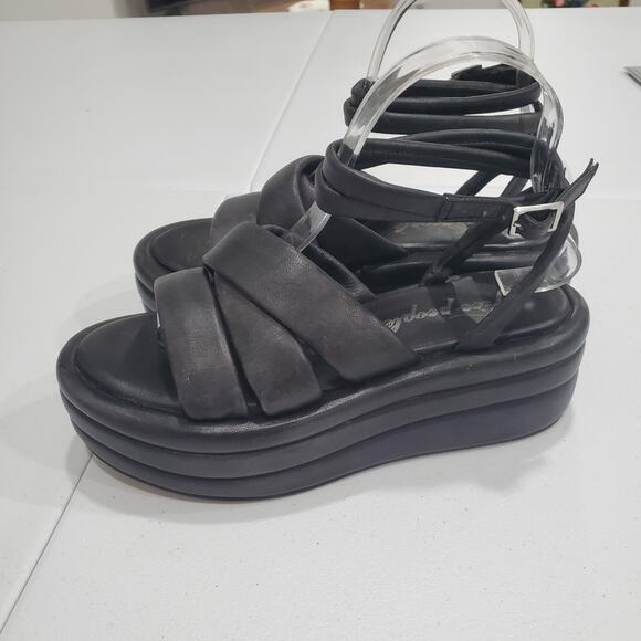 Free People Sandals Womens Size 7 EU 38 Black Platform Crisscross Ankle Strap - Picture 5 of 13